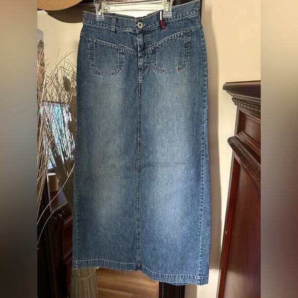 Tommy Hilfiger Y2K Maxi Classic Blue Denim Skirt Juniors Size 7 - Picture 2 of 6